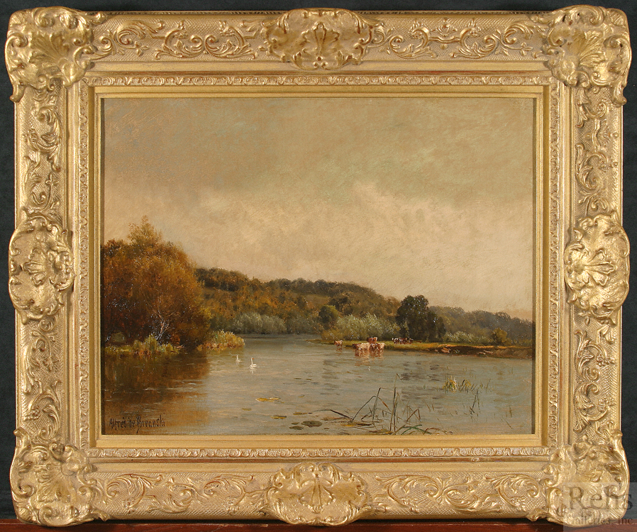 An Autumn Morning, Hurley Reach by Alfred de Breanski, Sr. - 14 x 18 1/4 inches Signed; also signed and titled on the reverse british victorian landscape thames river 