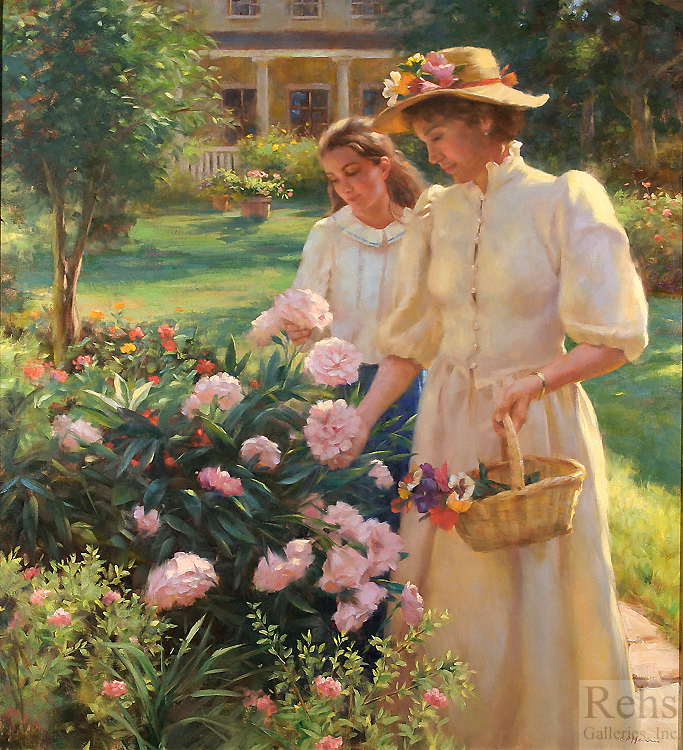 June Rhododendrons by Gregory Frank Harris - 44 x 40 inches Signed; also signed and titled on the reverse american contemporary genre garden figures figurative 