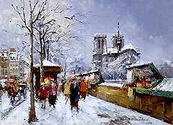 Booksellers Notre-Dame, Winter - Antoine Blanchard