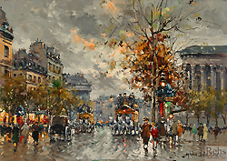 Place de la Madeleine by Antoine Blanchard - 13 x 18 inches Signed school of paris street scenes 