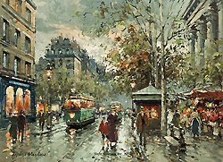 Place de la Madeleine by Antoine Blanchard - 13 x 18 inches Signed paris street scene school of paris 