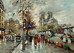 Notre Dame, Les Bouquinistes by Antoine Blanchard - 13 x 18 inches Signed paris street scene school of paris 