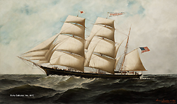 The Nathaniel Blake by Antonio Jacobsen - 20 3/4 x 35 1/4 inches Signed, inscribed and dated 1878 american marine painting 
