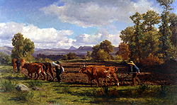Ploughing in the Nivernais by Auguste Bonheur - 20 x 44 inches Signed and dated 1855 french academic realist realism figures plowing oxen