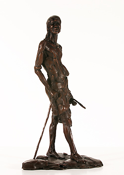 Massai Warrior Study (Male Figure, Massai) by Bart Walter - 7 x 7 3/4 x 15 inches Signed and numbered 5/8 contemporary american sculptor bronze figure african sculpture 