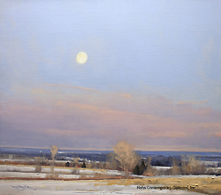 St. Croix Valley View by Ben Bauer - 16 x 18 inches Signed contemporary american winter landscapes snow moon dusk