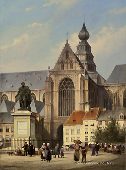 Place Vert, Antwerp by Cornelis Christiaan Dommelshuizen (Dommersen) - 15 1/2 x 11 inches Signed and dated '83; also signed, titled and dated on the reverse 19th century dutch street scenes