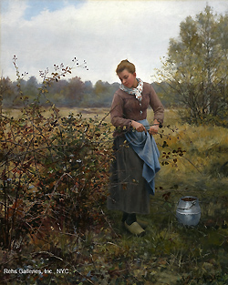 Woman Gathering Berries - Daniel Ridgway Knight
