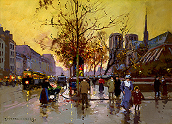 Quai de Montebello by Edouard Leon Cortes - 13 x 18 inches Signed Edouard cortes edouard cortez edouardo cortes edouardo cortez paris street scene 