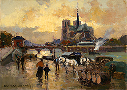 Quai des Tournelles by Edouard Leon Cortes - 13 x 18 inches Signed (#23483) Edouard cortes edouard cortez edouardo cortes edouardo cortez paris street scene 