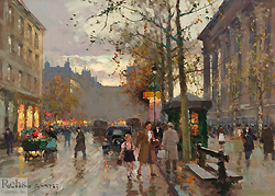 Place de la Madeleine by Edouard Leon Cortes - 13 x 18 inches Signed paris street scene school of paris 