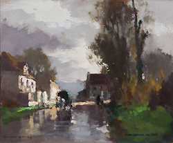 Attelage a la sortie du village by Edouard Leon Cortes - 18 x 21 3/4 inches Signed  