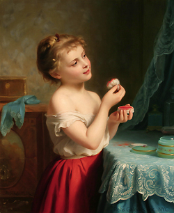 A Little Rouge by Fritz Zuber-Buhler - 28 1/2 x 23 1/2 inches Signed swiss french academic interior children genre