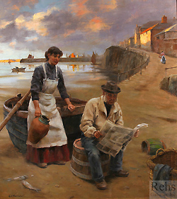 At Daybreak by Gregory Frank Harris - 40 x 36 inches Signed; also signed and titled on the reverse american genre figure figurative peasant 