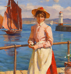 August Sunshine by Gregory Frank Harris - 14 x 14 inches Signed; also signed, titled and dated on the reverse contemporary american figurative genre 
