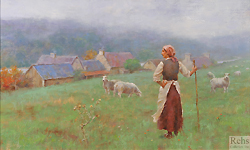 Mist on the Highlands by Gregory Frank Harris - 12 x 20 inches Signed; also signed and titled on the reverse american contemporary landscape sheep peasants 