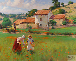 Poppy Field in Valencia by Gregory Frank Harris - 24 x 30 inches Signed; also signed and titled on the reverse American contemporary realist peasants landscape genre flowers 