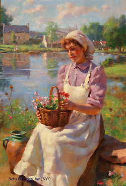 Lakeside Wildflowers by Gregory Frank Harris - 18 x 12 inches Signed; also signed, titled and dated on the reverse contemporary american genre figurative peasant landscape 