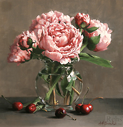 Peonies by Holly Hope Banks - 12 x 12 inches Signed contemporary american still life flowers fruit 