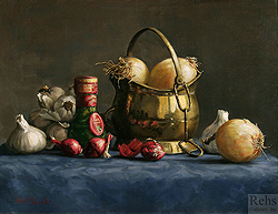 Onions and Garlic by Holly Hope Banks - 12 x 16 inches Signed contemporary american still life flowers fruit vegetables 