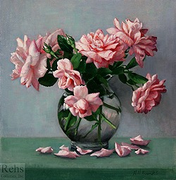New Dawn Roses by Holly Hope Banks - 12 x 12 inches Signed american realist still life flowers floral 