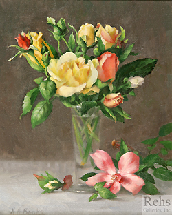 Yellow & Pink Roses by Holly Hope Banks - 10 x 8 inches Signed flowers still life contemporary american 
