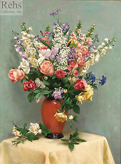 Roses, Delphinium and More by Holly Hope Banks - 30 x 23 inches Signed contemporary american still life flowers