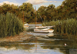 Boats at Wainscott by Katie Swatland - 13 x 18 inches Signed; also signed and titled on the reverse american contemporary marine coastal boats new england