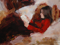Afternoon Read by Katie Swatland - 18 x 24 inches Signed; also signed and titled on the reverse interior woman reading contemporary american