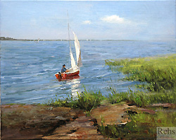Setting Sail by Katie Swatland - 16 x 20 inches Signed; also signed and titled on the reverse american contemporary landscape coastal marine