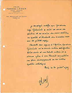 Letter from Fernand Leger by Ugo Omleto Giannini -    