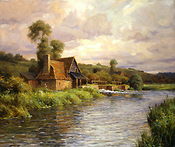My Mill by Louis Aston Knight - 18 x 21 inches Signed and inscribed Paris landscape water normandy brittany cottage garden aston knight french landscape 