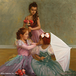 Last Minute Touches by Mark Eliot Lovett - 30 x 30 inches Signed; also signed and titled on the reverse contemporary american children ballet genre figures figurative 