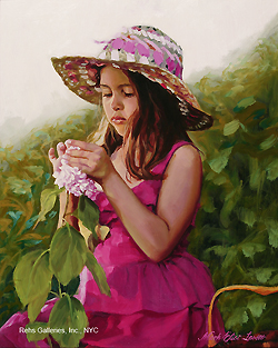 The Mother's Gift by Mark Eliot Lovett - 20 x 16 inches Signed; signed and titled on the reverse contemporary american figurative genre female 
