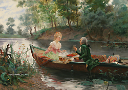 A Romantic Lunch by Maurice Leloir - 15 3/8 x 21 1/2 inches Signed  