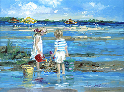 Water for the Moat, Cape Cod by Sally Swatland - 12 x 16 inches Signed impressionist beach scenes children playing contemporary american chase pothast 