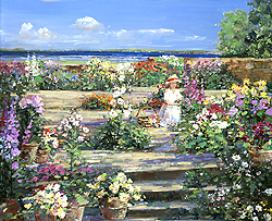 Easthampton Garden by Sally Swatland - 26 x 32 inches Signed garden children impressionist scenes children playing contemporary art 