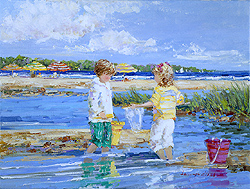 A June Day on Cape Cod by Sally Swatland - 12 x 16 inches Signed impressionist beach scenes children playing contemporary american chase pothast 