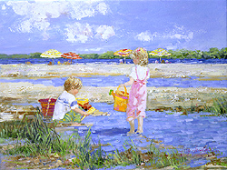Sunny Afternoon by Sally Swatland - 12 x 16 inches Signed impressionist beach scenes children playing contemporary american chase pothast 