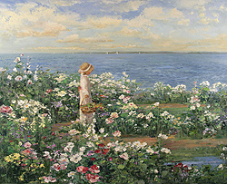 Island Garden by Sally Swatland - 26 x 32 inches Signed garden children  impressionist children playing contemporary  