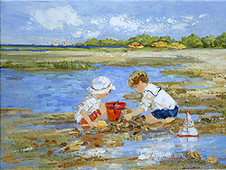 Playtime at the Beach by Sally Swatland - 12 x 16 inches Signed; also signed and titled on the reverse  