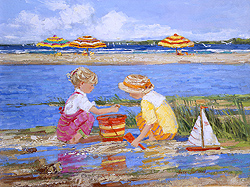 The Hermit Crab by Sally Swatland - 12 x 16 inches Signed impressionist beach scenes children playing contemporary american chase pothast 
