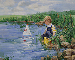 Maiden Voyage by Sally Swatland - 16 x 20 inches Signed impressionist beach scenes children playing contemporary american chase pothast 