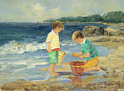 Summer: Little Compton, Rhode Island by Sally Swatland - 12 x 16 inches Signed; also signed and titled on the reverse impressionist beach scenes children playing contemporary american chase pothast 