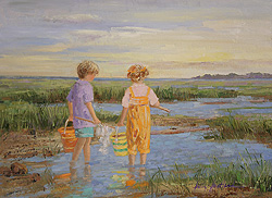 Cape Cod Marshes by Sally Swatland - 12 x 16 inches Signed; also signed and titled on the reverse impressionist beach scenes children playing contemporary american chase pothast 