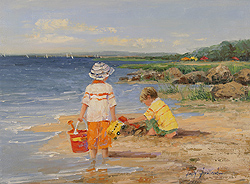 Children at Play by Sally Swatland - 12 x 16 inches Signed; also signed and titled on the reverse impressionist beach scenes children playing contemporary american chase pothast 