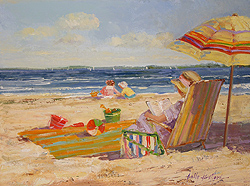 Afternoon Shade by Sally Swatland - 12 x 16 inches Signed; also signed and titled on the reverse impressionist beach scenes children playing contemporary american chase pothast 