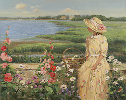 Long Island Sound by Sally Swatland - 24 x 30 inches Signed; also signed and titled on the reverse impressionist beach scenes gardens children playing contemporary american chase pothast 
