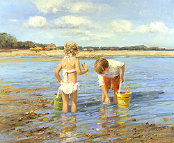A July Day by Sally Swatland - 20 x 24 inches Signed; also signed and titled on the reverse impressionist beach scenes children playing contemporary american chase pothast 