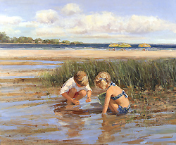 By the Marsh by Sally Swatland - 20 x 24 inches Signed; also signed and titled on the reverse impressionist beach scenes children playing contemporary american chase pothast 